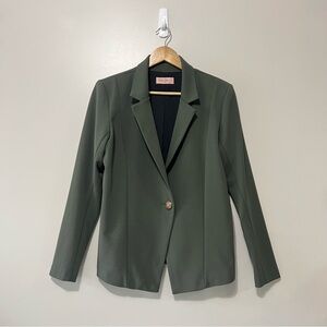 Olive Green Tailored Blazer Single Gold Button Notched Lapel Career Jacket Sz 8